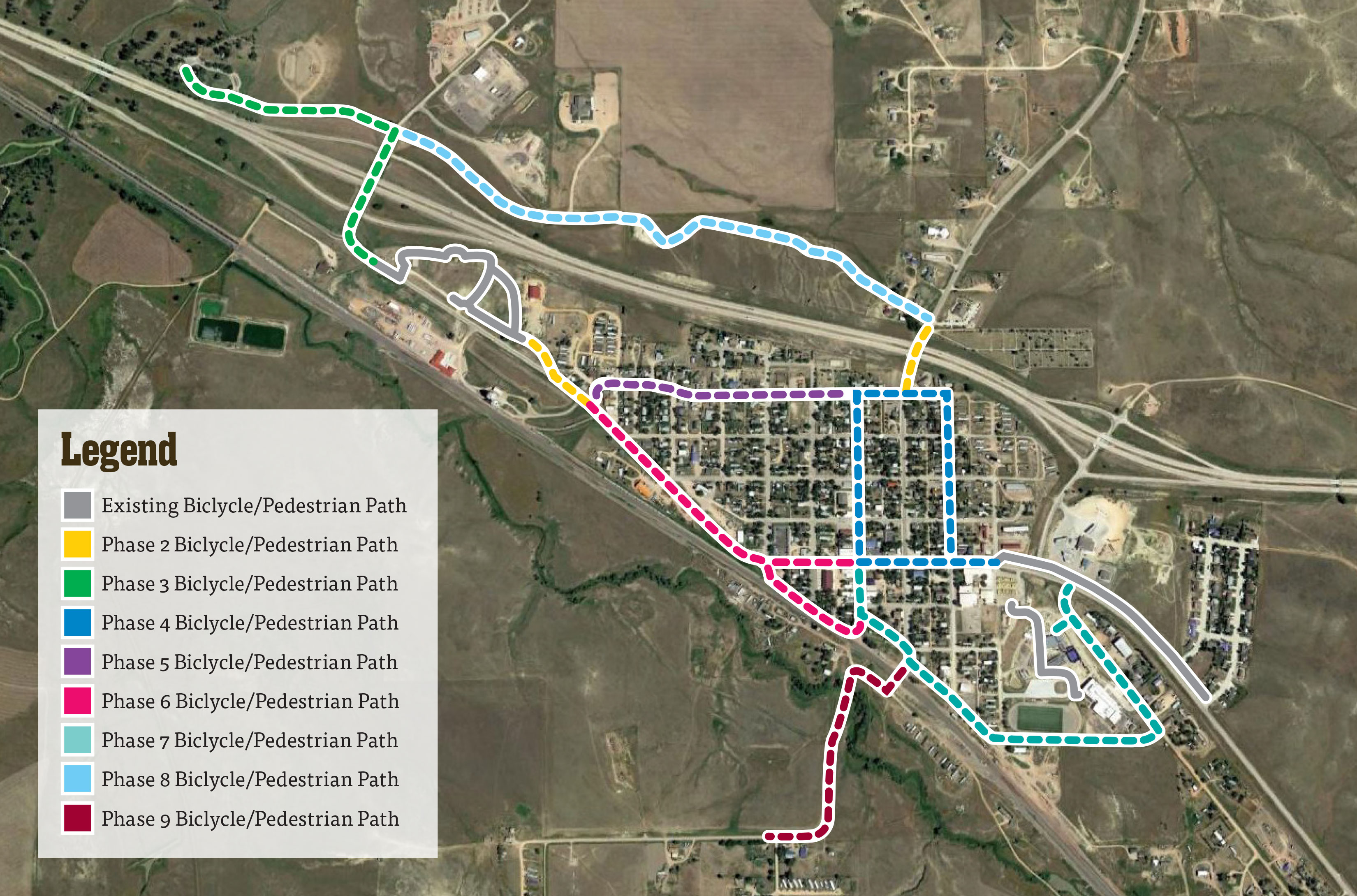 Map of bike path through nine phases